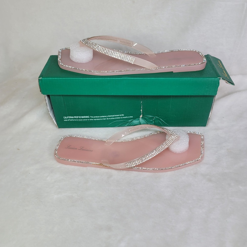 Lauren Lorraine Tampa Pink Rhinestone Flip Flops Bling Vacation Resort Size 8.5
